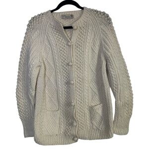 Heron Garment Pure Wool Cream Chunky Knit Sweater Vintage S/M